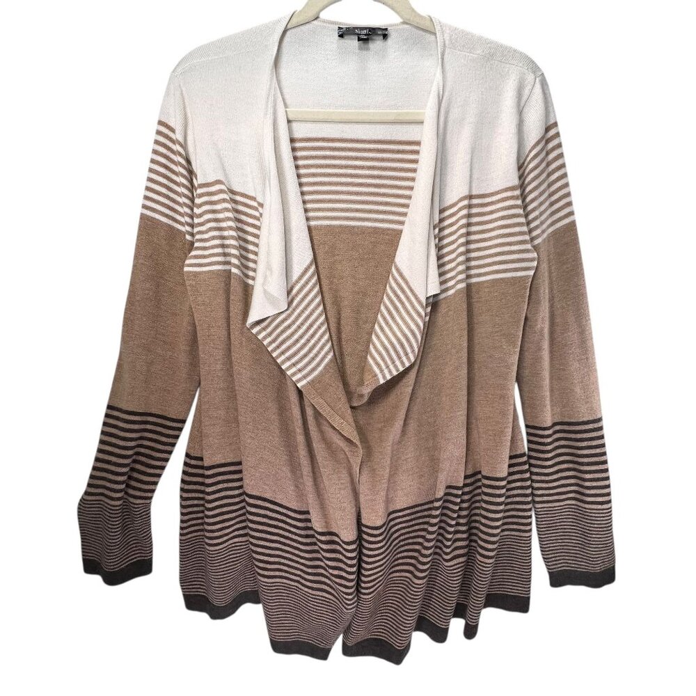 Slonl Cashmere Angora Blend Open Cardigan M Striped Color Block Soft Brown Cream